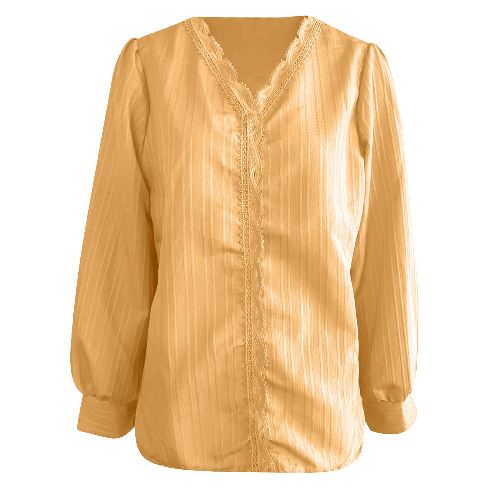 thumbnail image 4 of Blusa de manga larga con cuello en V y volantes para mujer - Camisa elegante con encaje floral y botones, 4 of 4